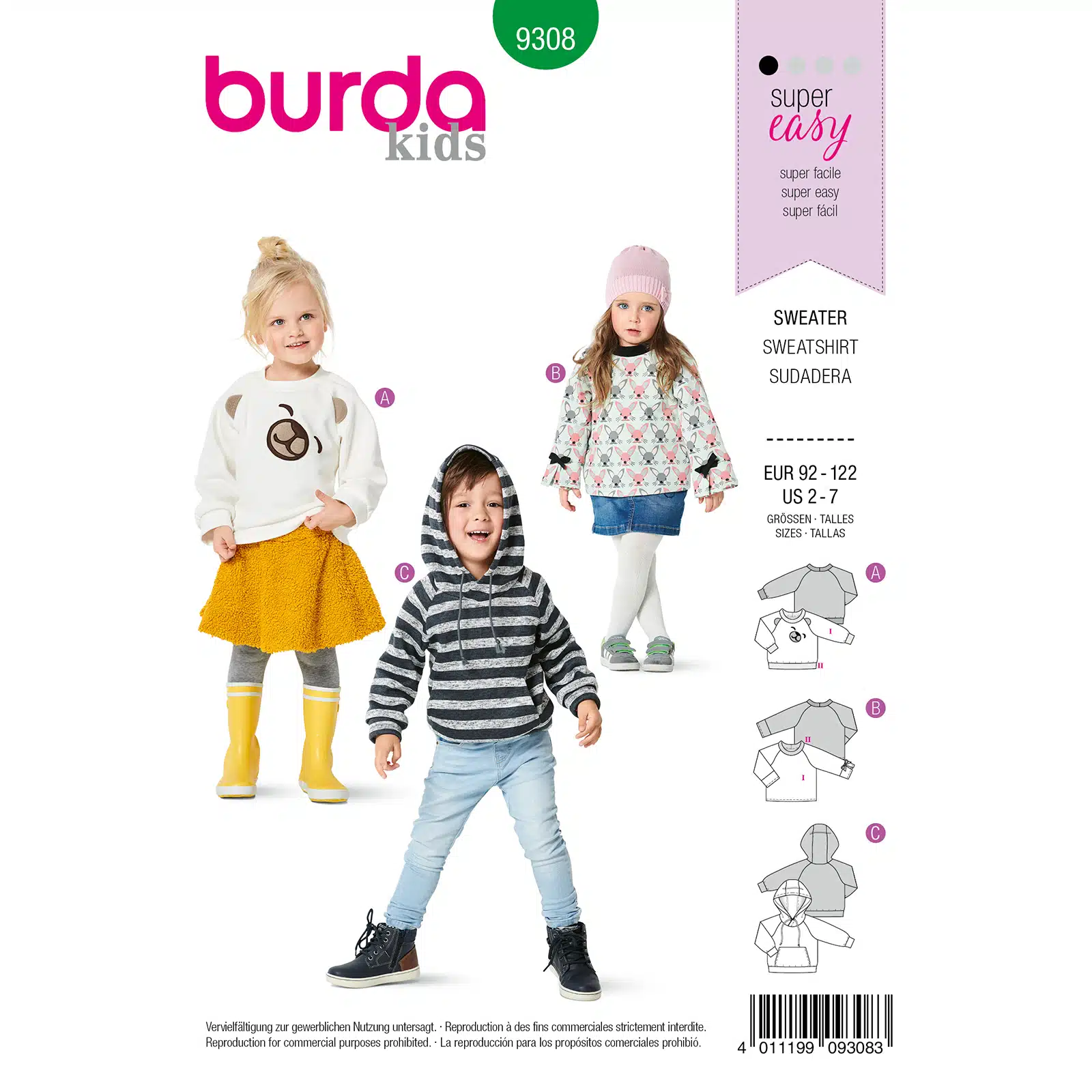 Burda Groen 9308 - Sweater in Variaties