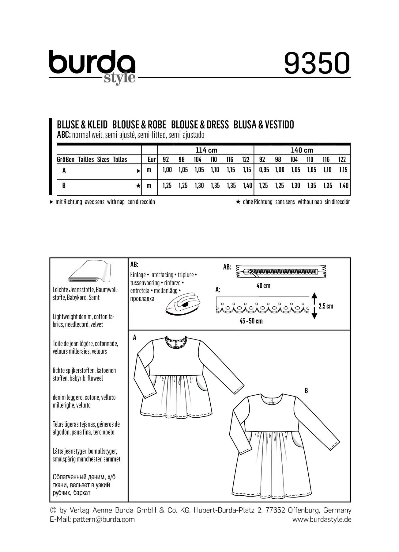 Burda Geel 9350 - Blouse en jurk