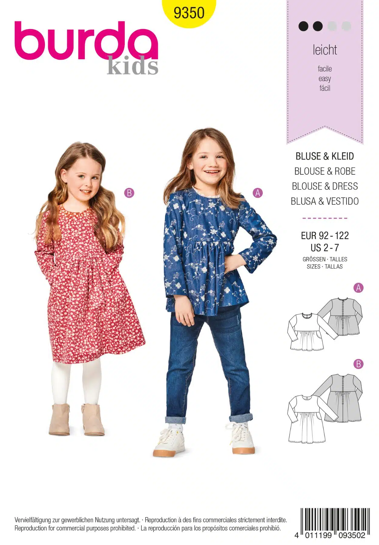 Burda Geel 9350 - Blouse en jurk