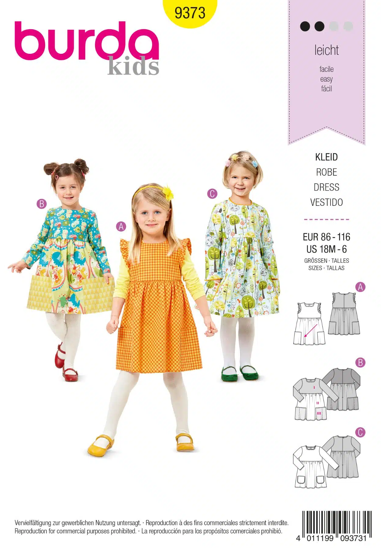 Burda Geel 9373 - Jurk in variaties