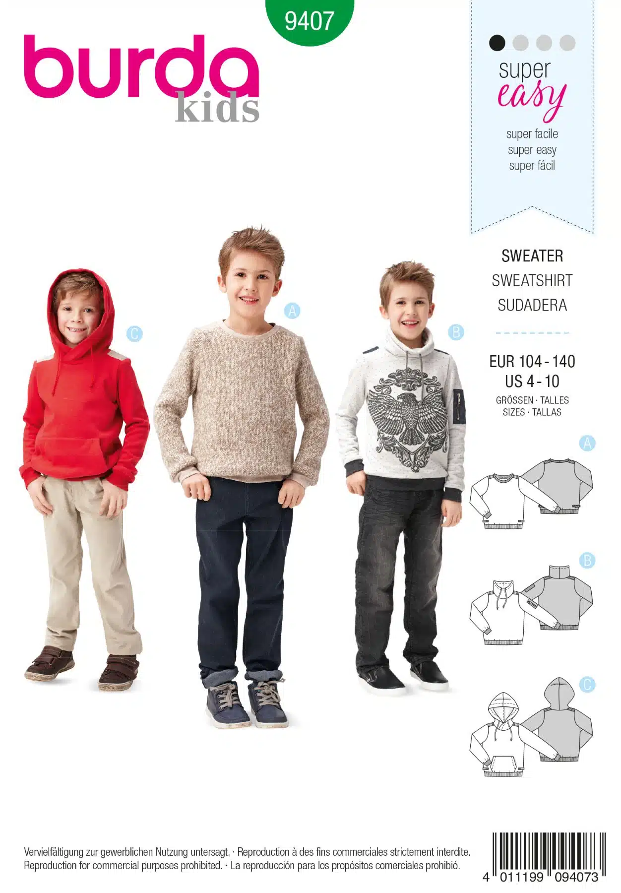 Burda Groen 9407 - Sweater in variaties