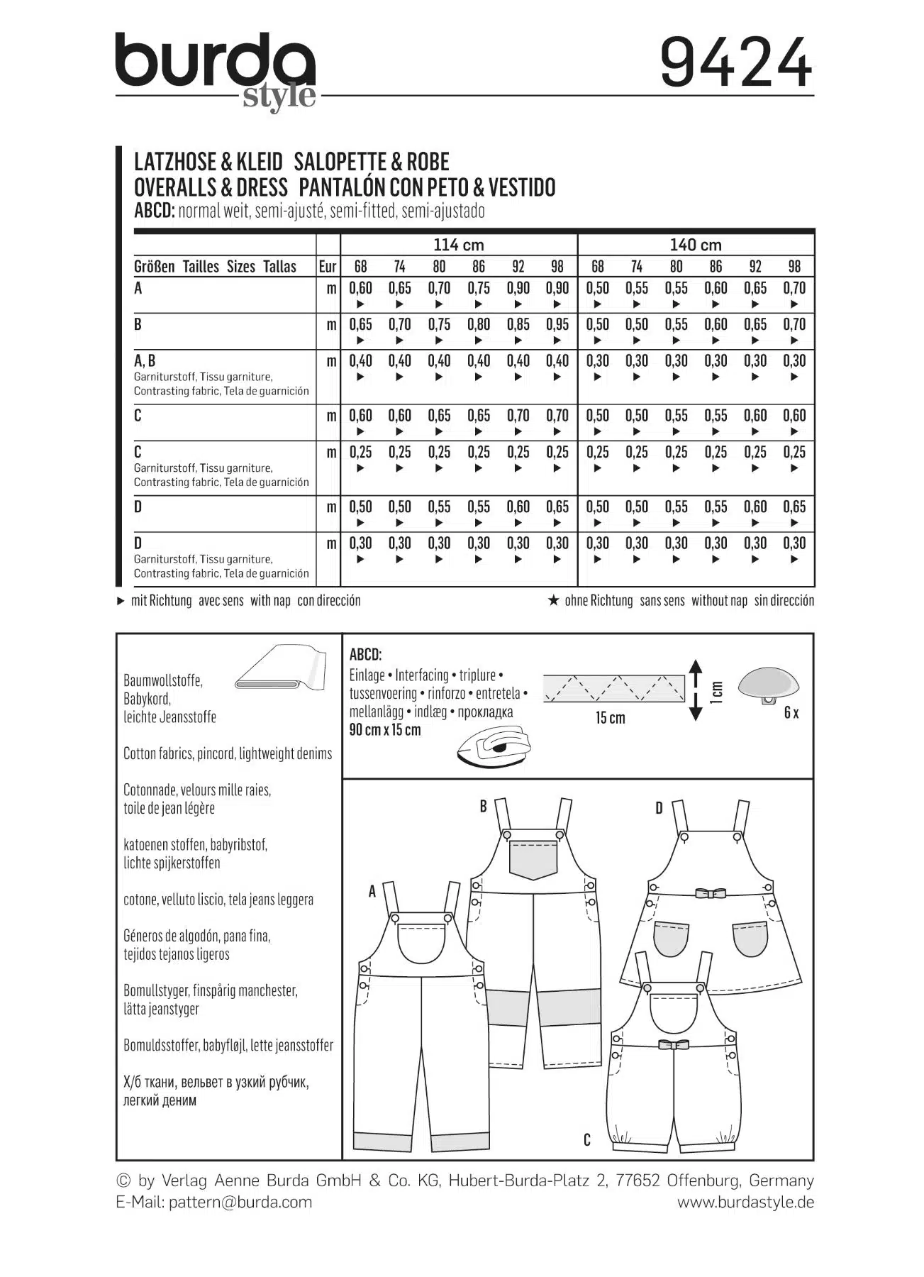 Burda Geel 9424 - Tuinbroek in variaties en jurk