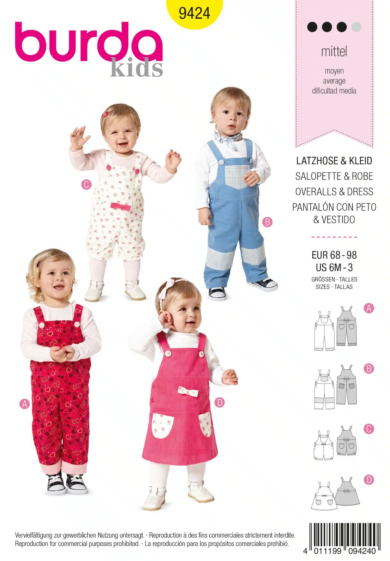 Burda Geel 9424 - Tuinbroek in variaties en jurk