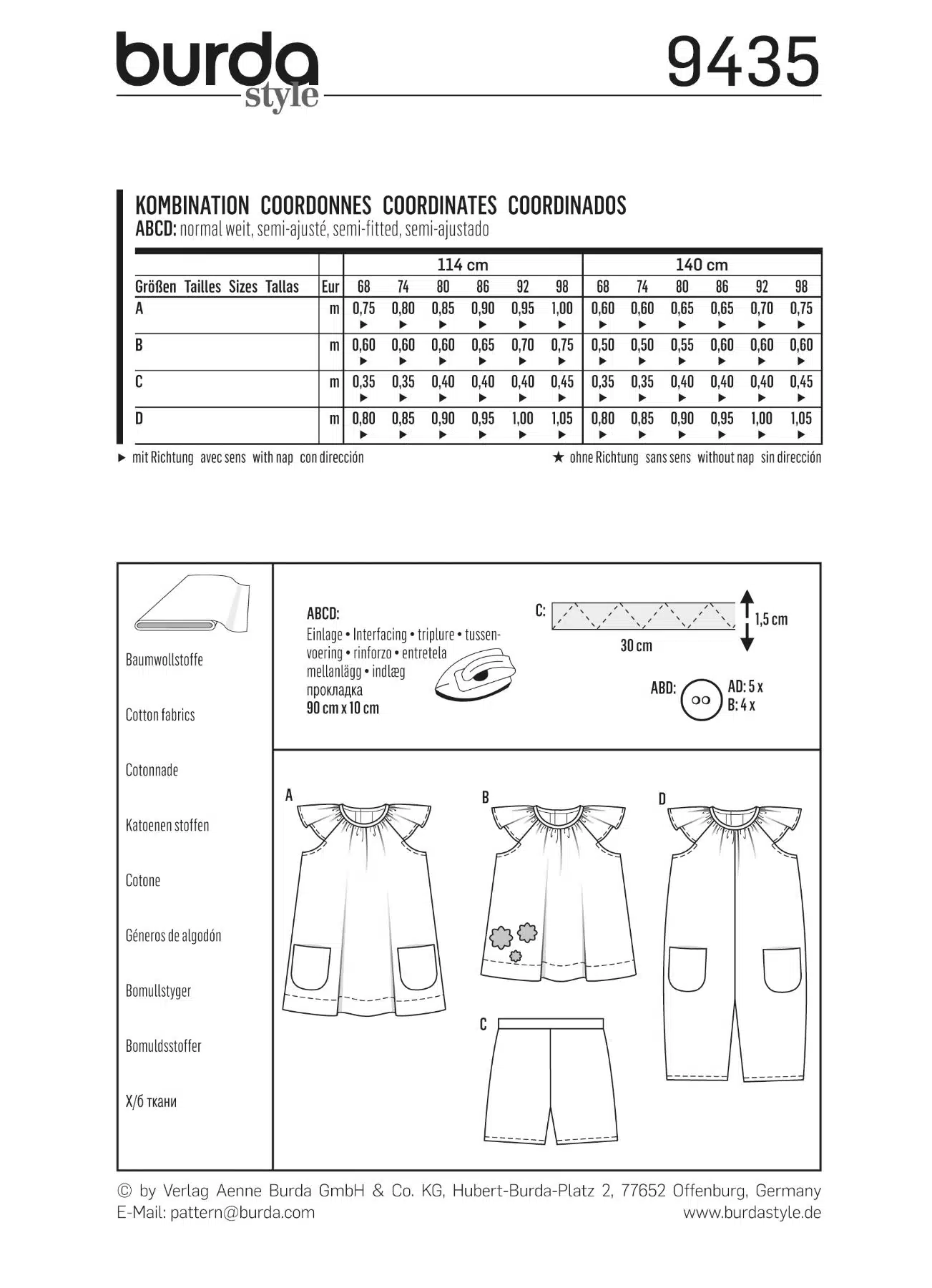 Burda Geel 9435 - Combinatie: jurk, broekpak en shirt met broek