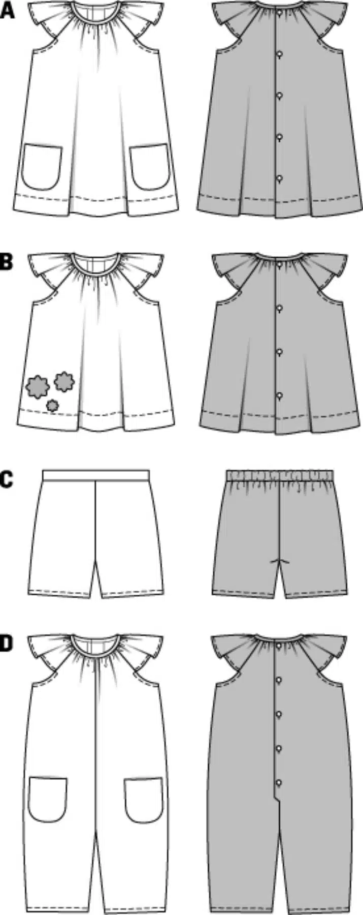 Burda Geel 9435 - Combinatie: jurk, broekpak en shirt met broek