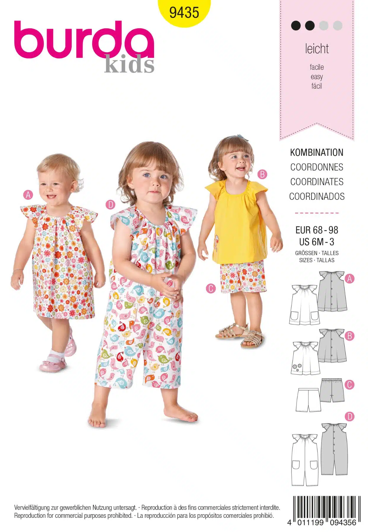 Burda Geel 9435 - Combinatie: jurk, broekpak en shirt met broek