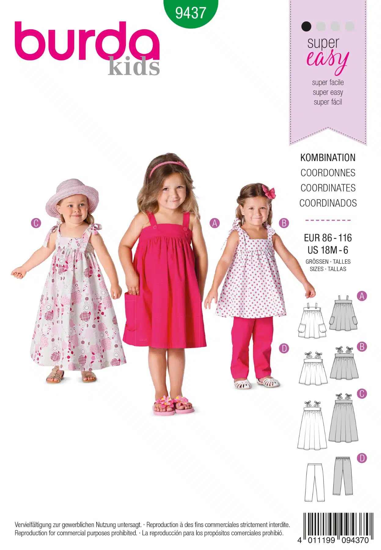 Burda Groen 9437 - Combinatie: jurk en tuniek met broek