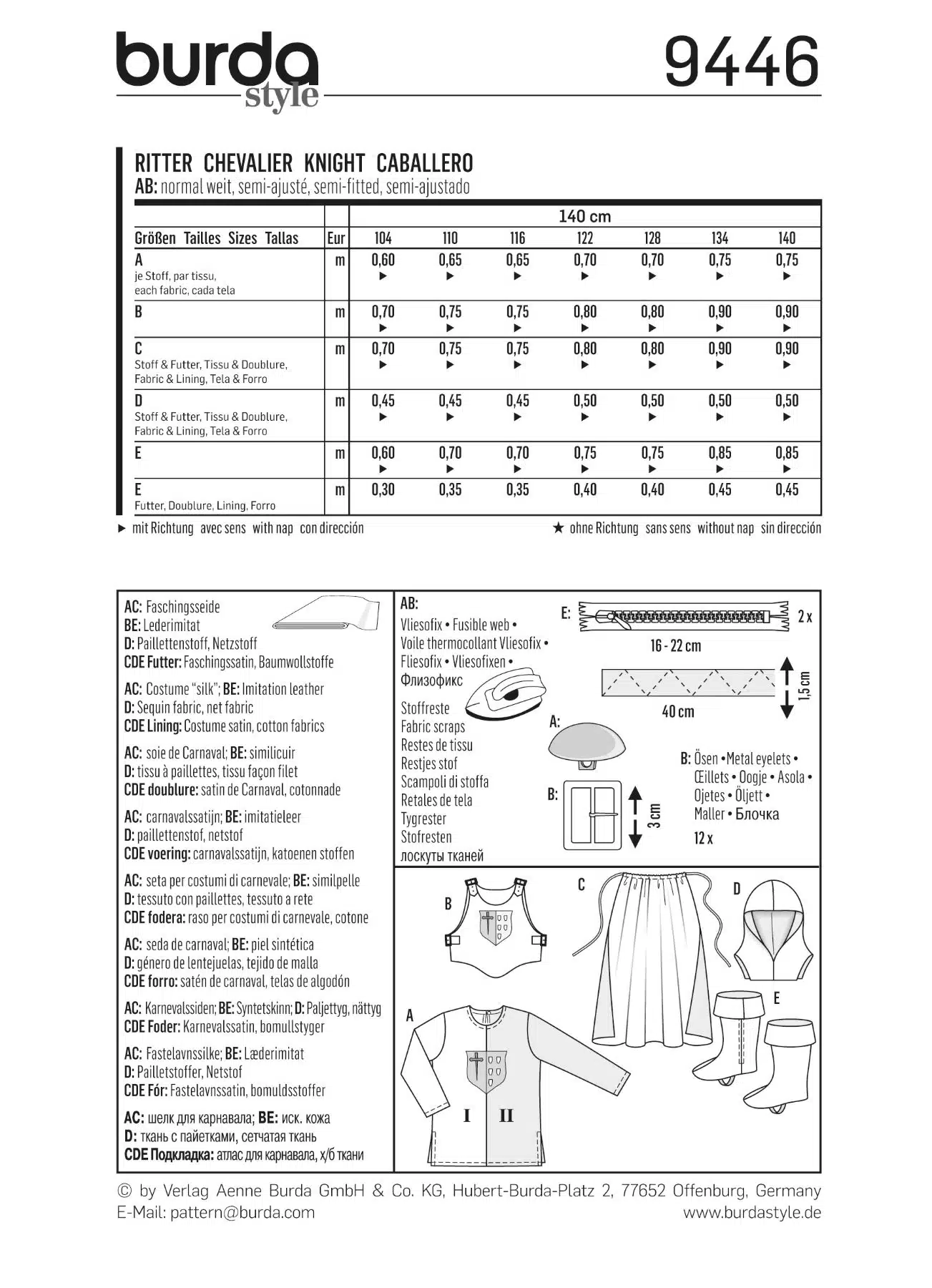 Burda Patroon 9446 - Ridder kostuum