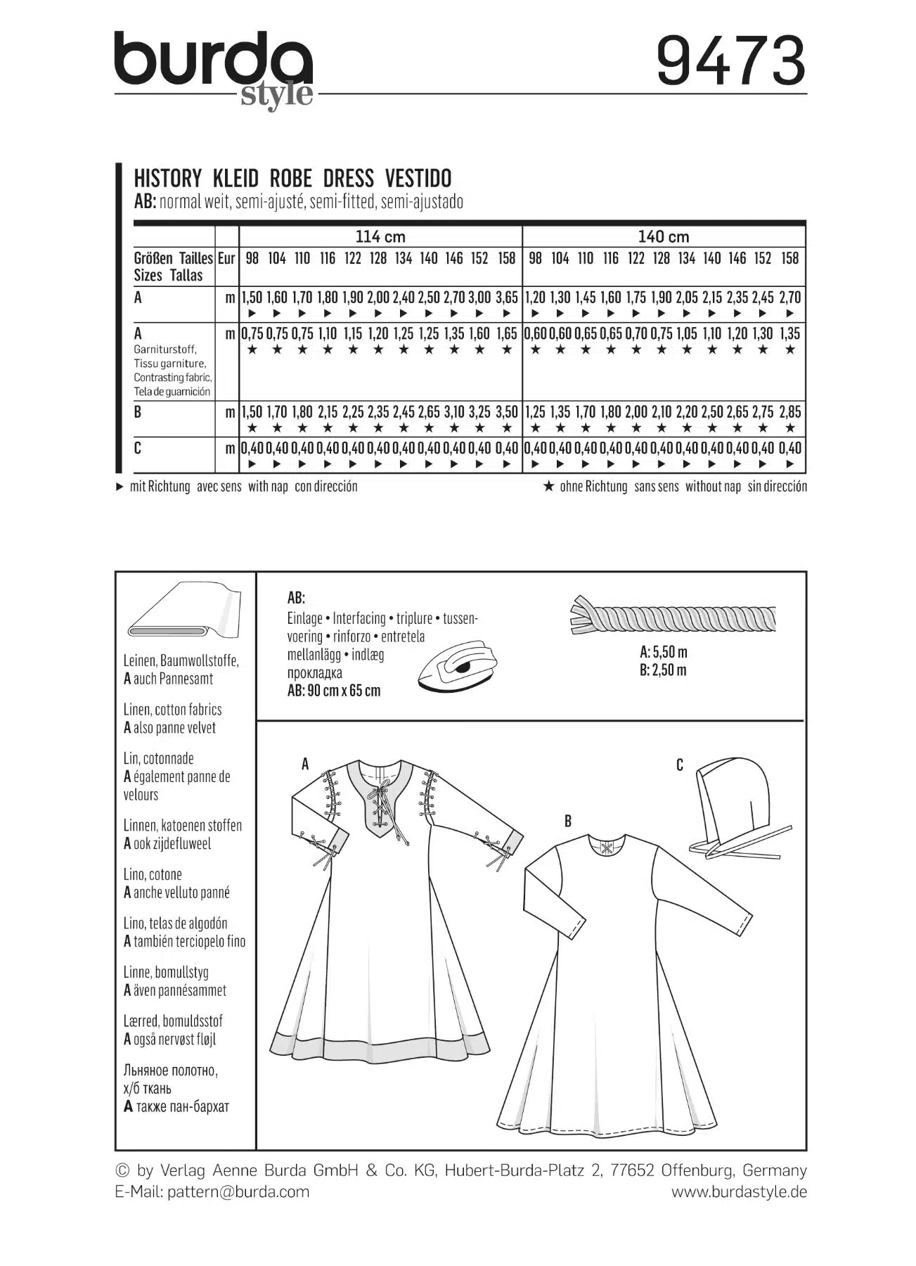 Burda Geel 9473 - Historische jurk