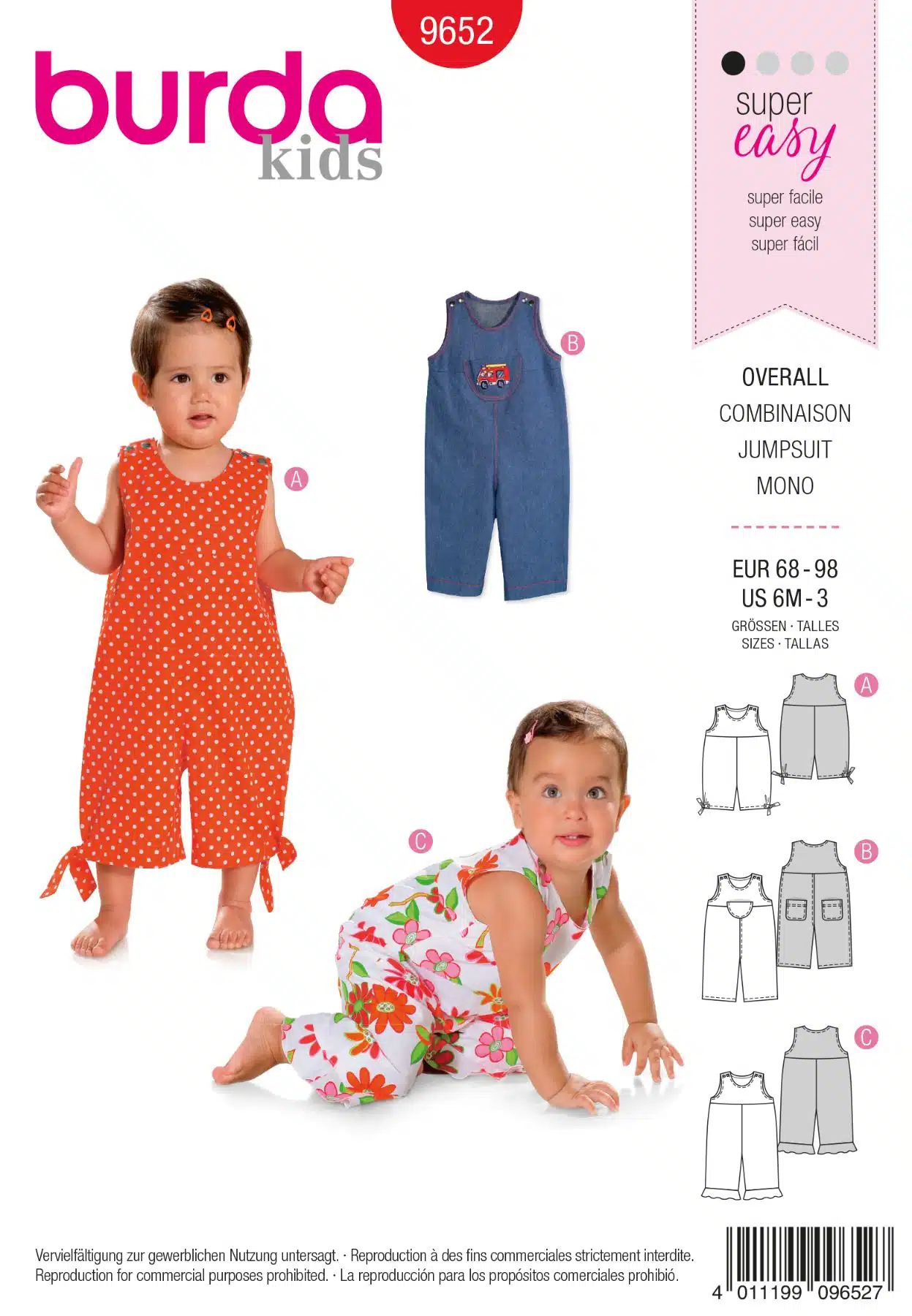 Burda Rood 9652 - Overall in variaties