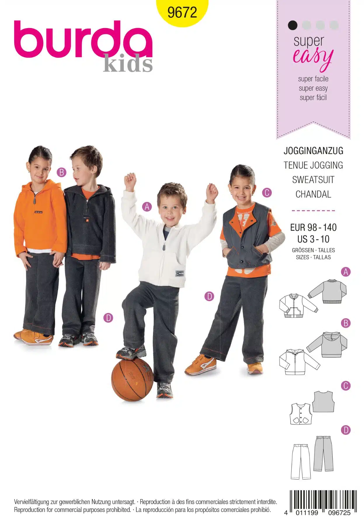 Burda Geel 9672 - Trui in variaties, vest en broek