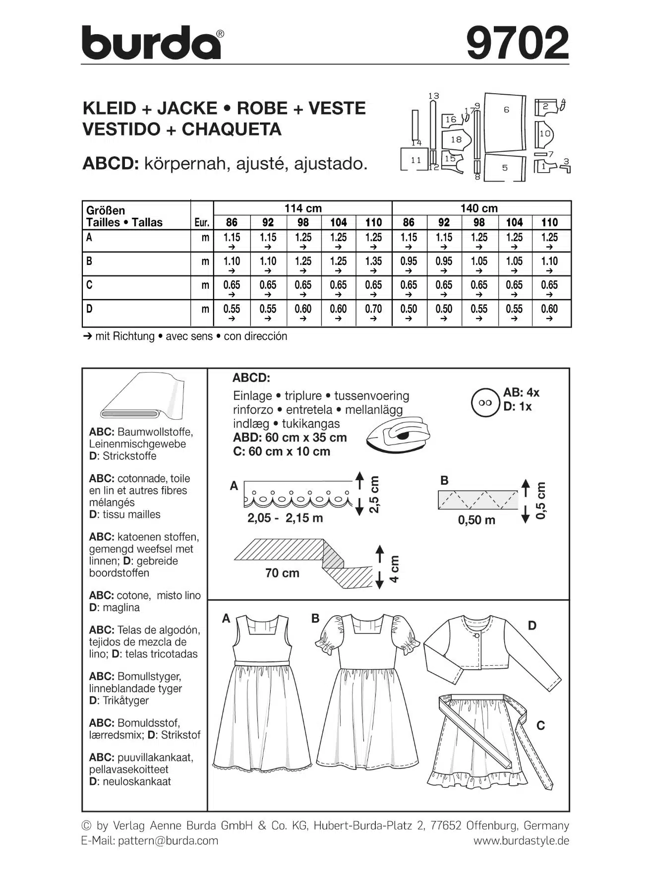 Burda Groen 9702 - Jurk in variaties, schort en vestje
