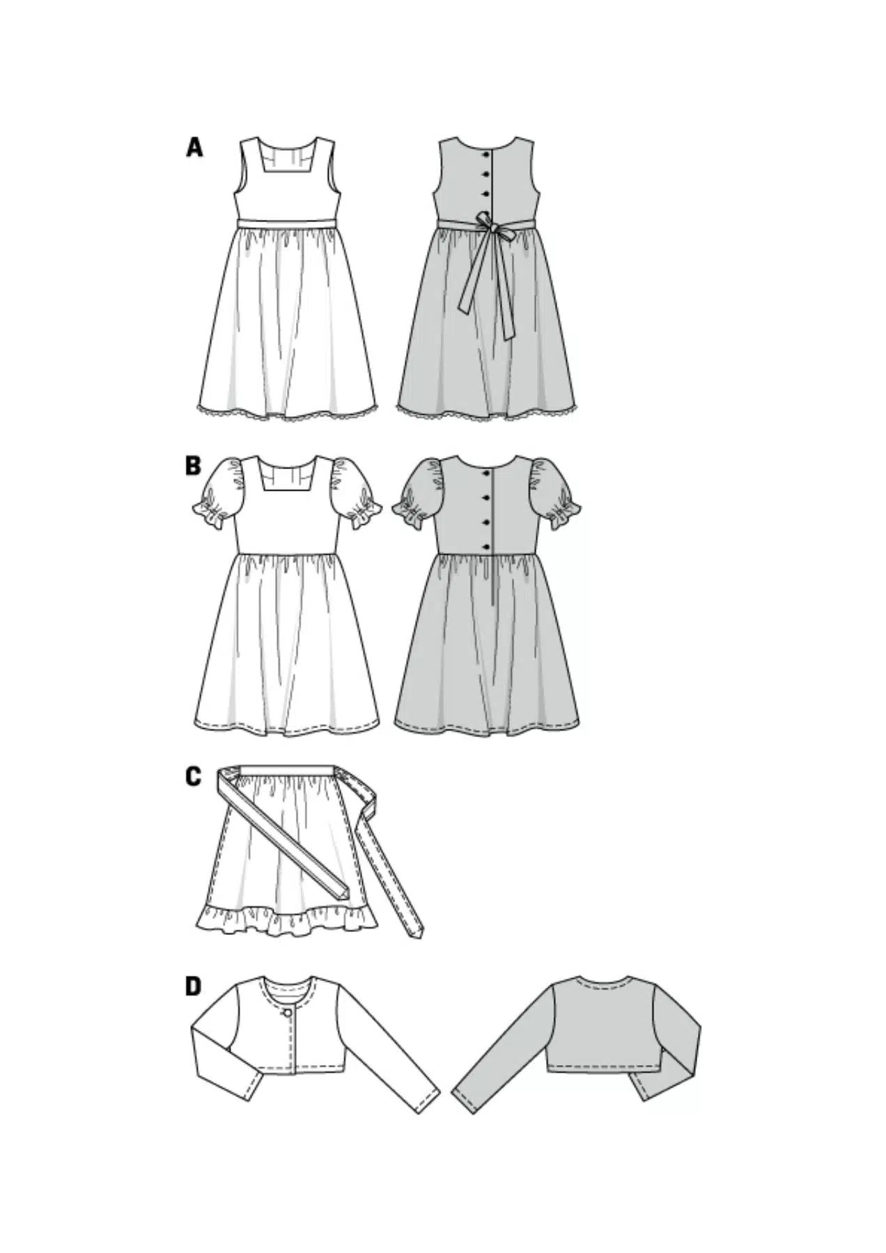 Burda Groen 9702 - Jurk in variaties, schort en vestje