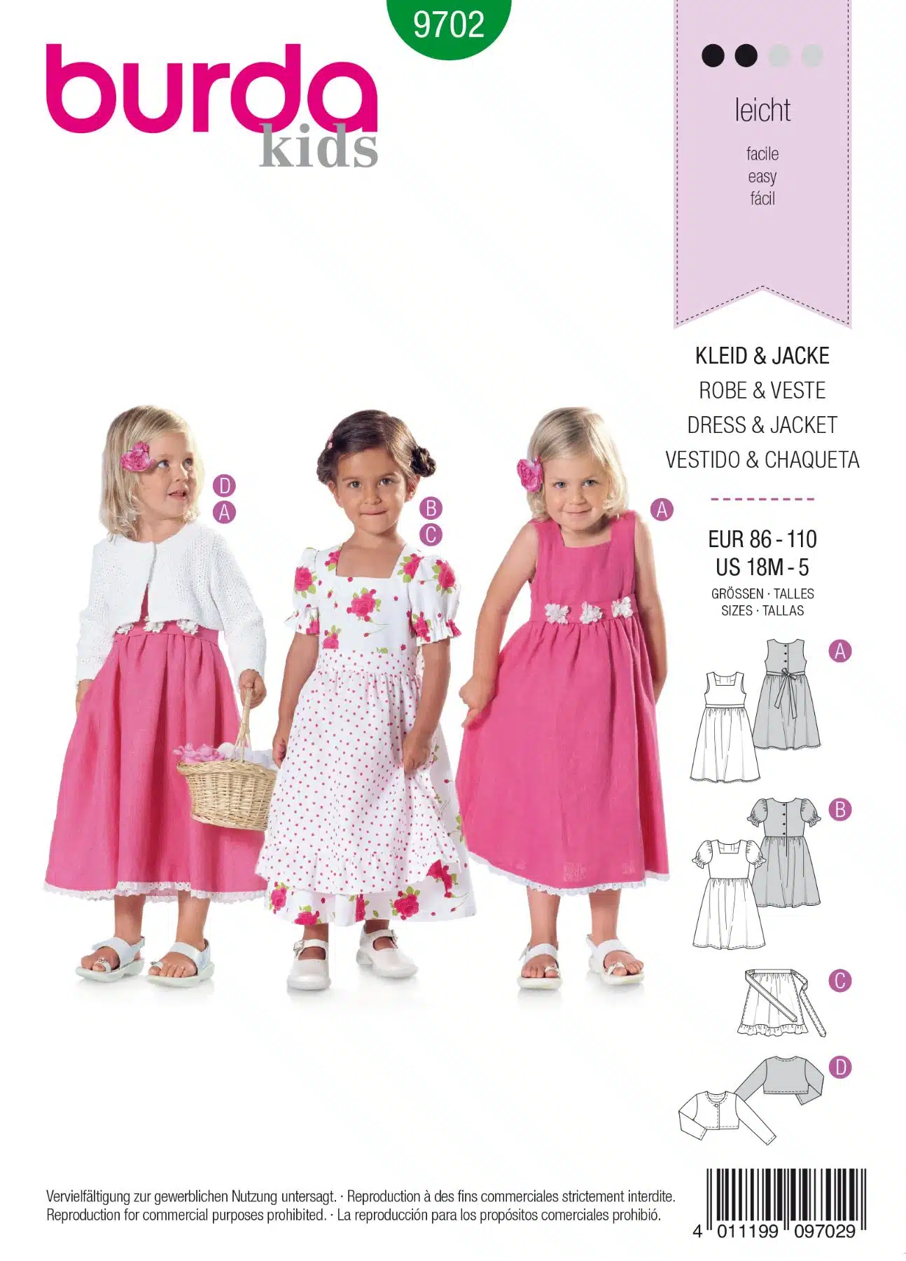 Burda Groen 9702 - Jurk in variaties, schort en vestje