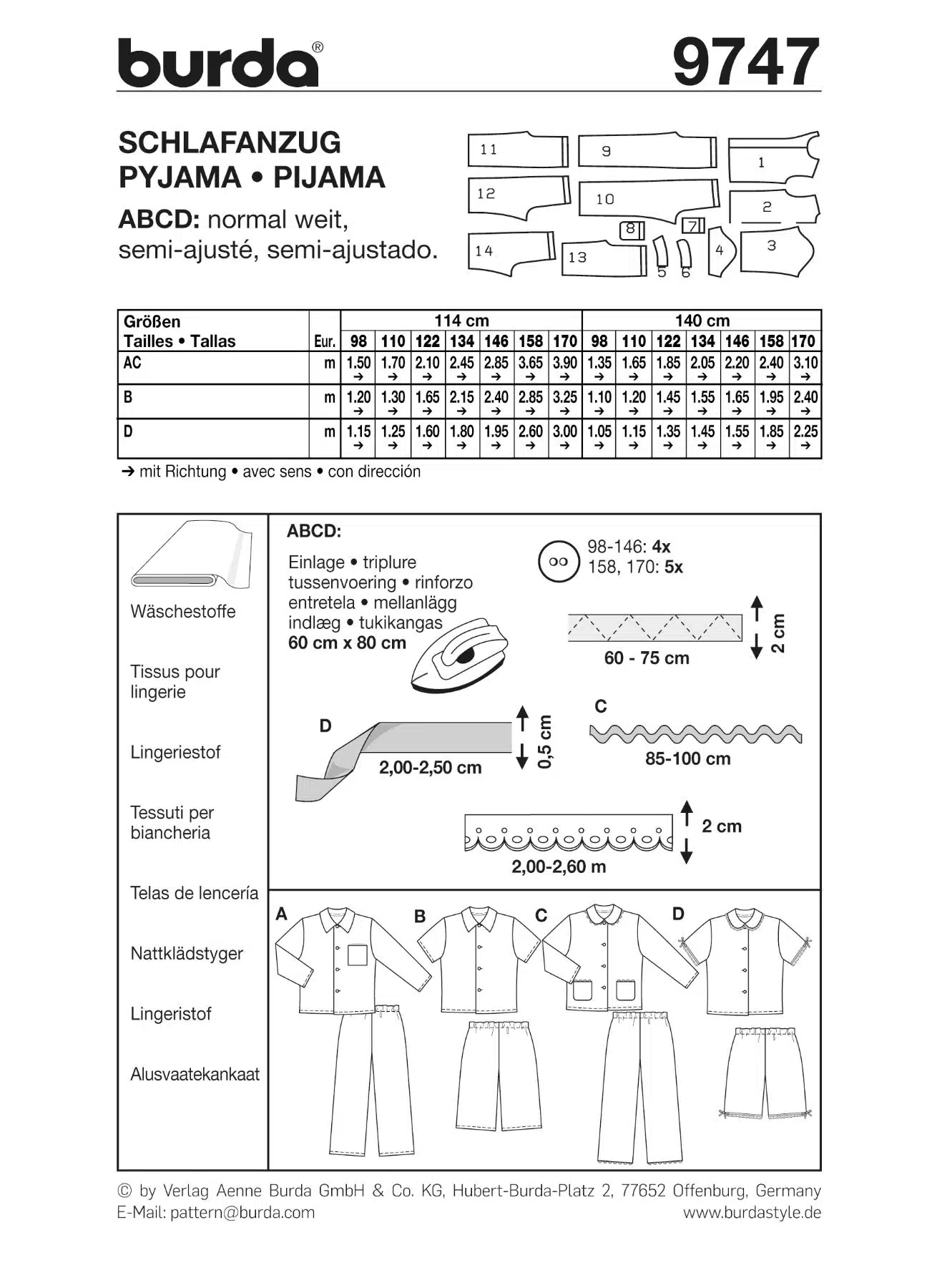 Burda Geel 9747 - Pyjama in variaties
