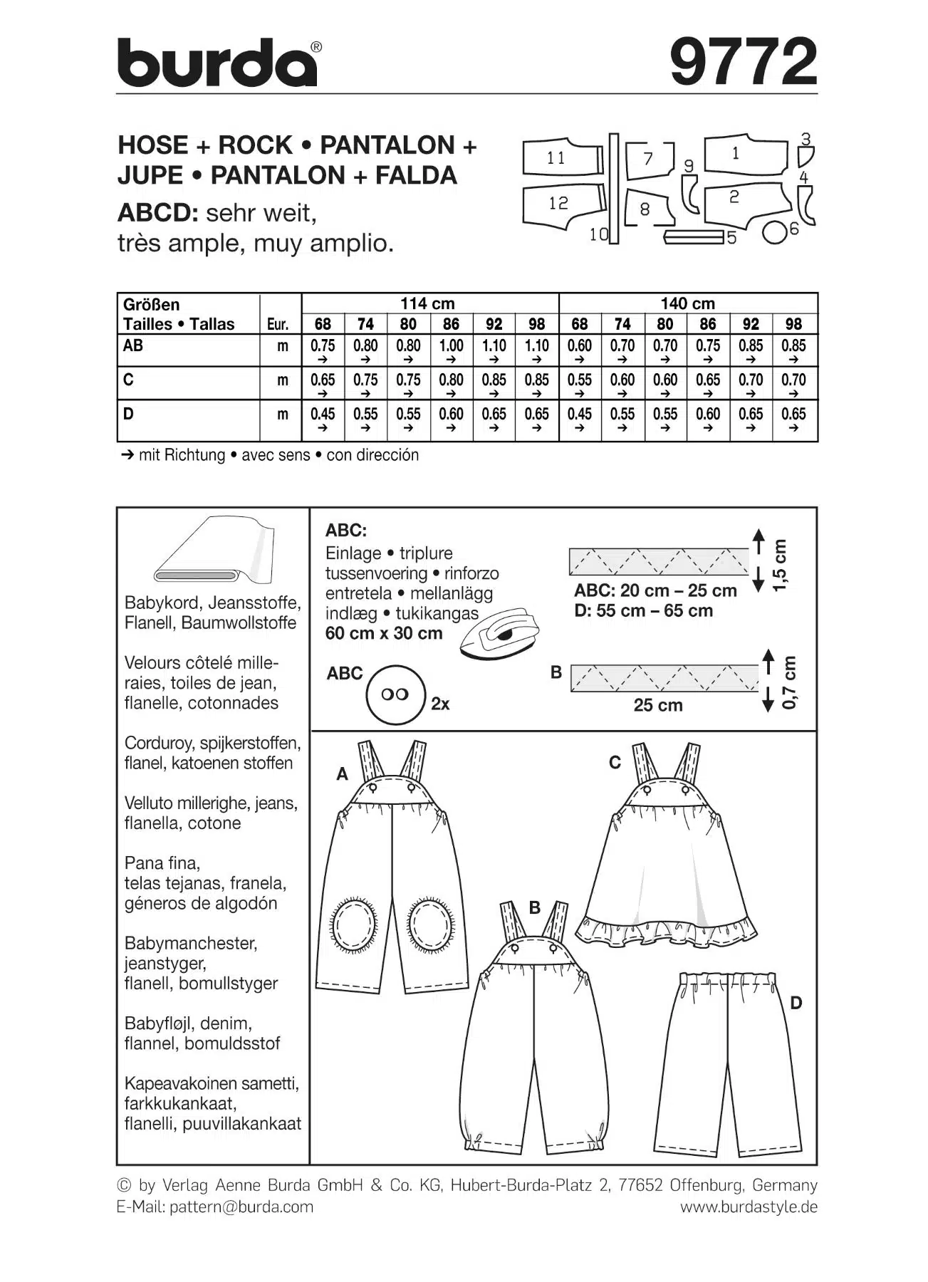 Burda Groen 9772 - Tuinbroek in variaties, jurk en broek