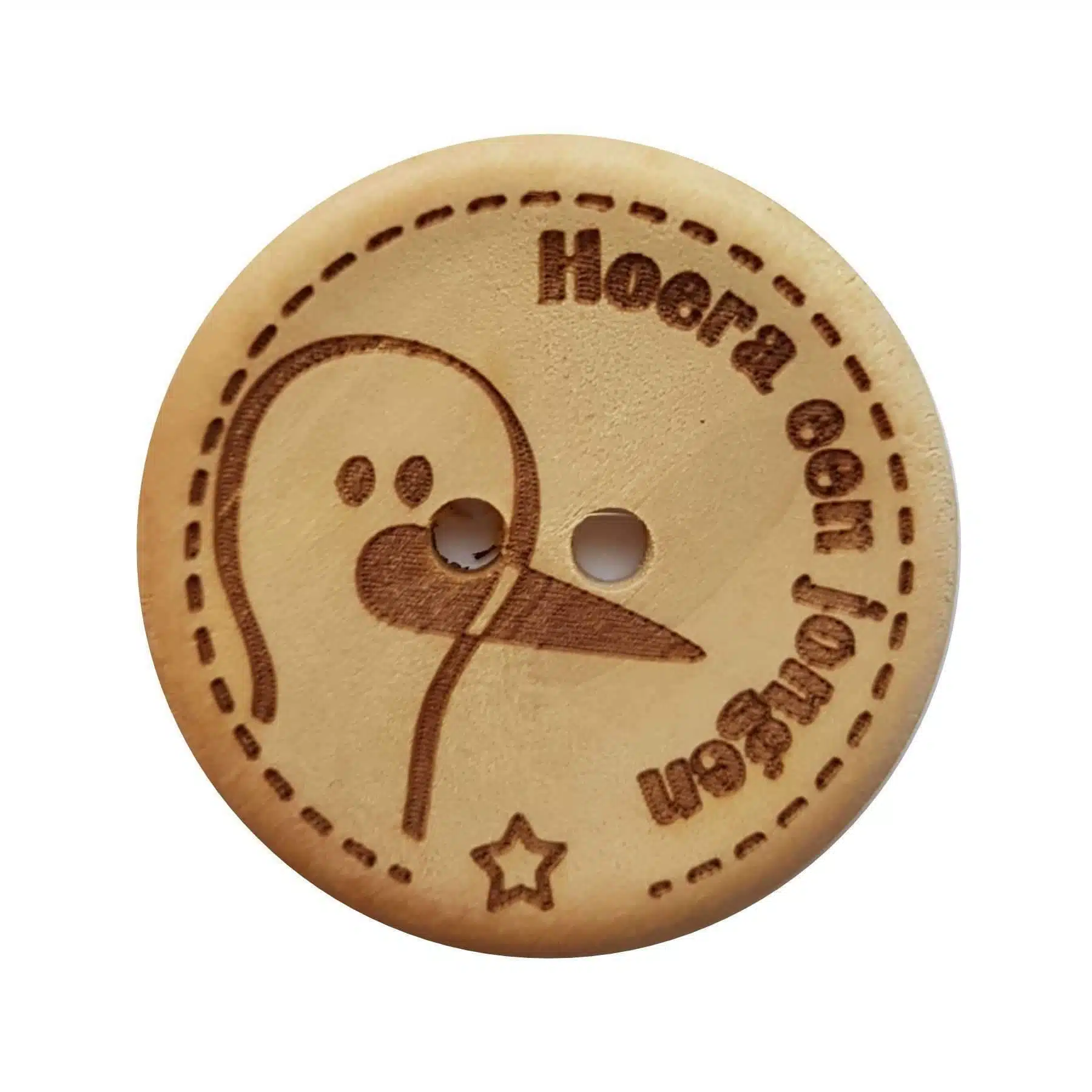 2st Knoop Hout Hoera een Jongen 30mm