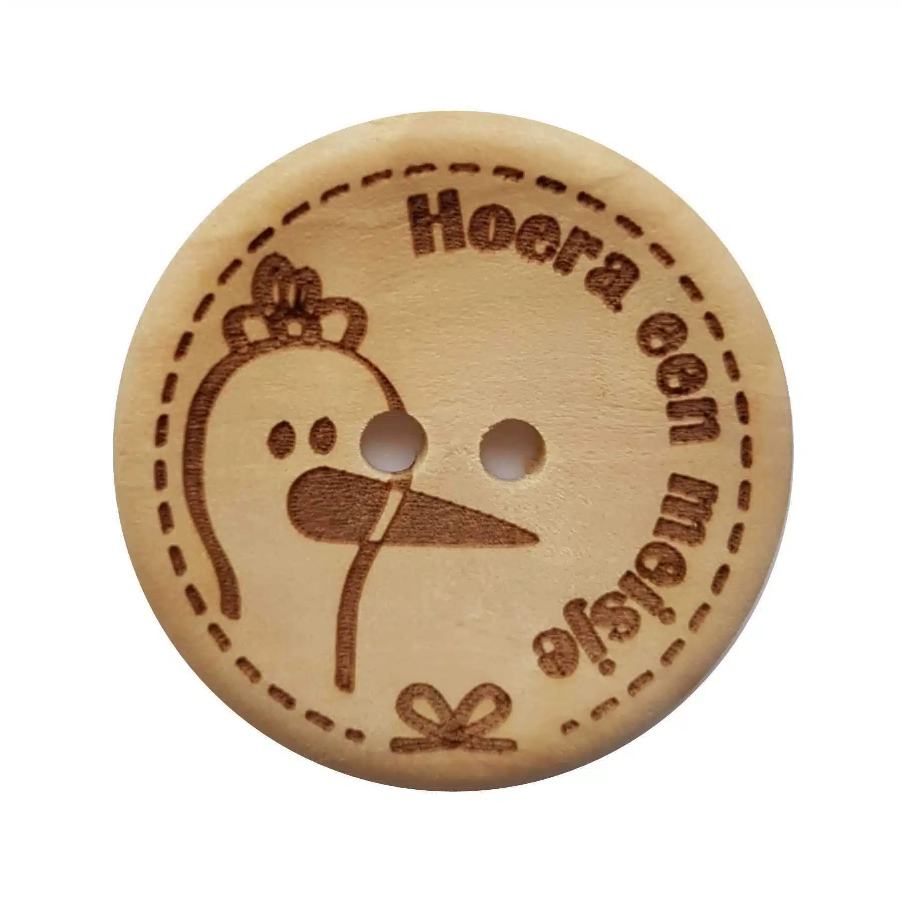 2st Knoop Hout Hoera een Meisje 30mm