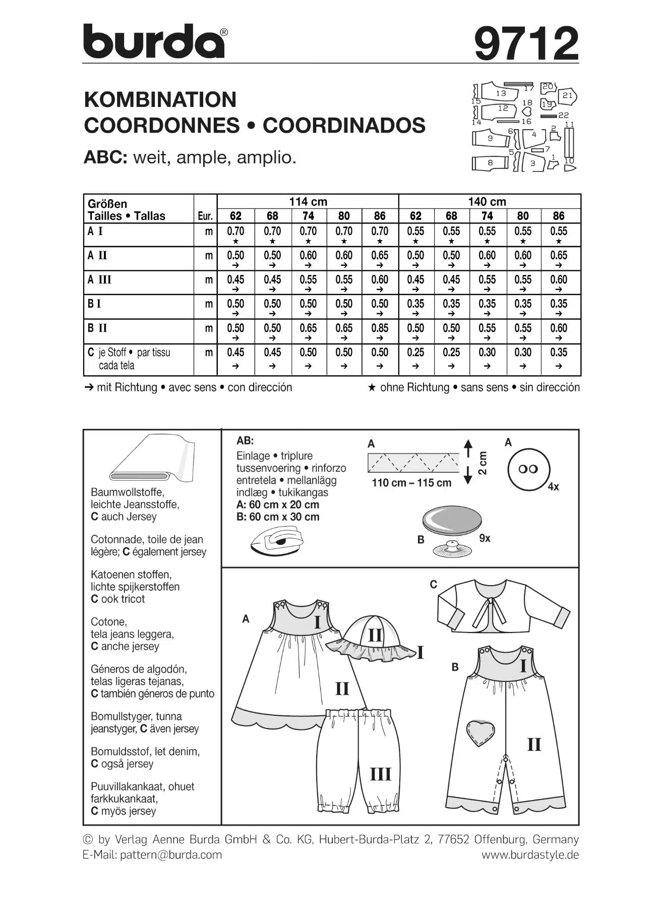 Burda Groen 9712 - Combinatie: babykleding in variaties