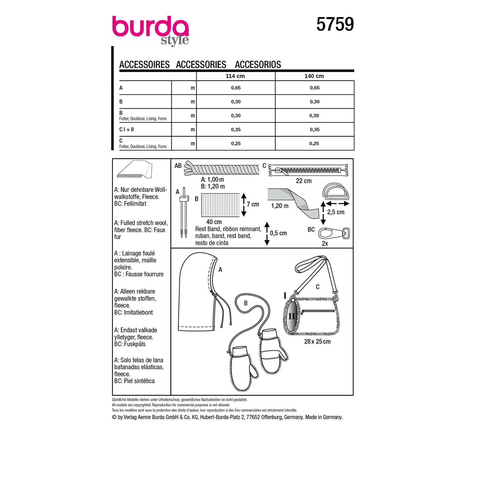 Burda Patroon 5759 - Accessoires Set