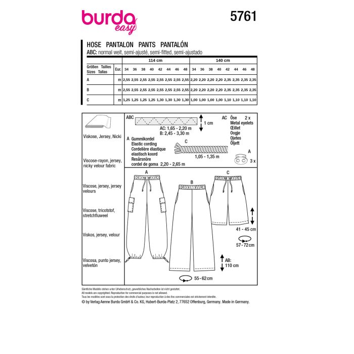 Burda Patroon 5761 - Broek in Variaties
