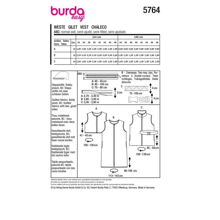 Burda Patroon 5764 - Bodywarmer in Variaties