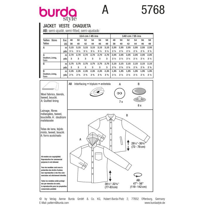 Burda Patroon 5768 - Jasje in Variaties