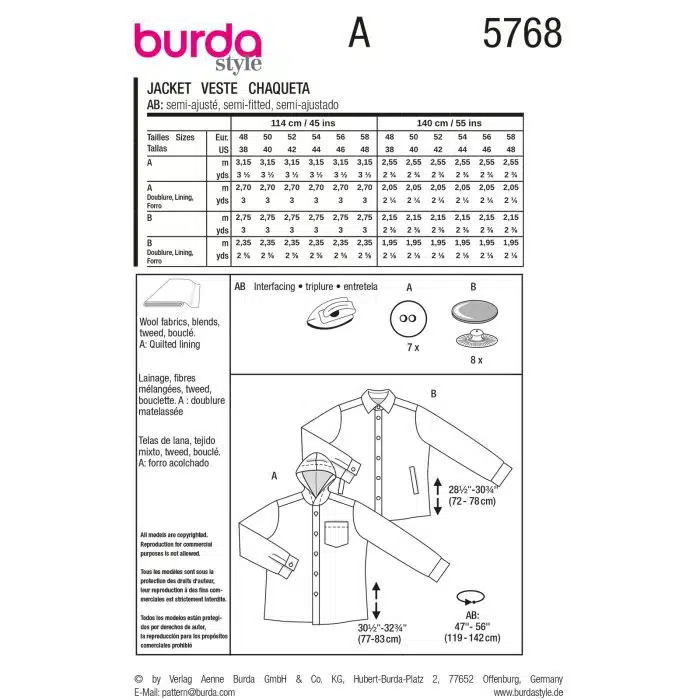 Burda Patroon 5768 - Jasje in Variaties