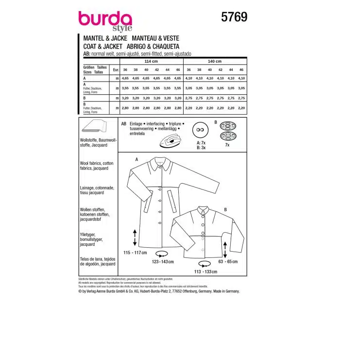 Burda Patroon 5769 - Jas in Variaties