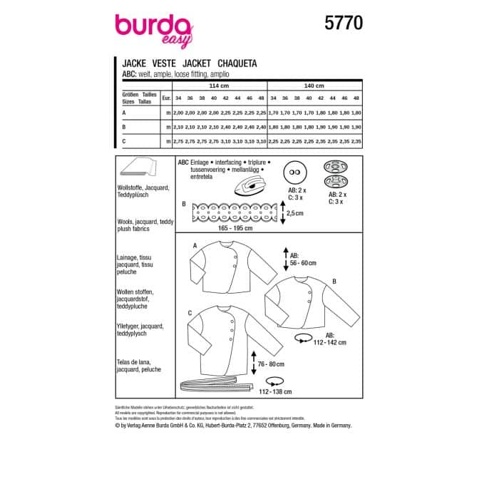Burda Patroon 5770 - Jasje in Variaties
