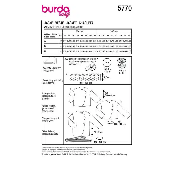 Burda Patroon 5770 - Jasje in Variaties