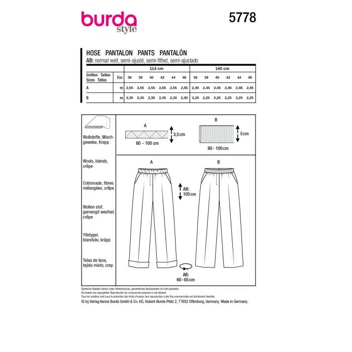 Burda Patroon 5778 - Broek in Variaties
