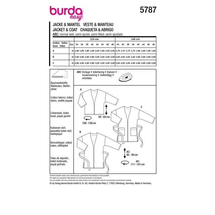 Burda Patroon 5787 - Jasje en Mantel