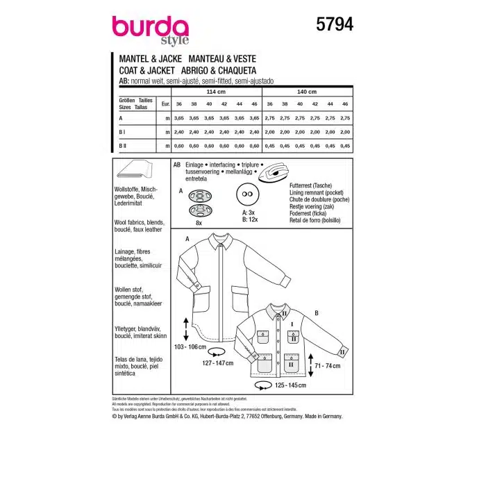 Burda Patroon 5794 - Jas en Mantel