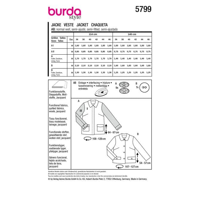 Burda Patroon 5799 - Jas in Variaties