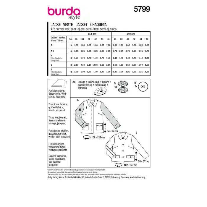 Burda Patroon 5799 - Jas in Variaties