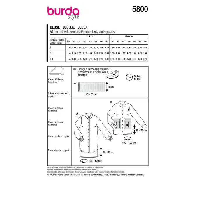 Burda Patroon 5800 - Blouse in Variaties