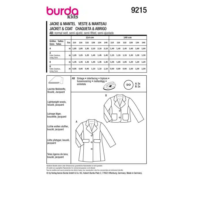 Burda Patroon 9215 - Jas in Variaties