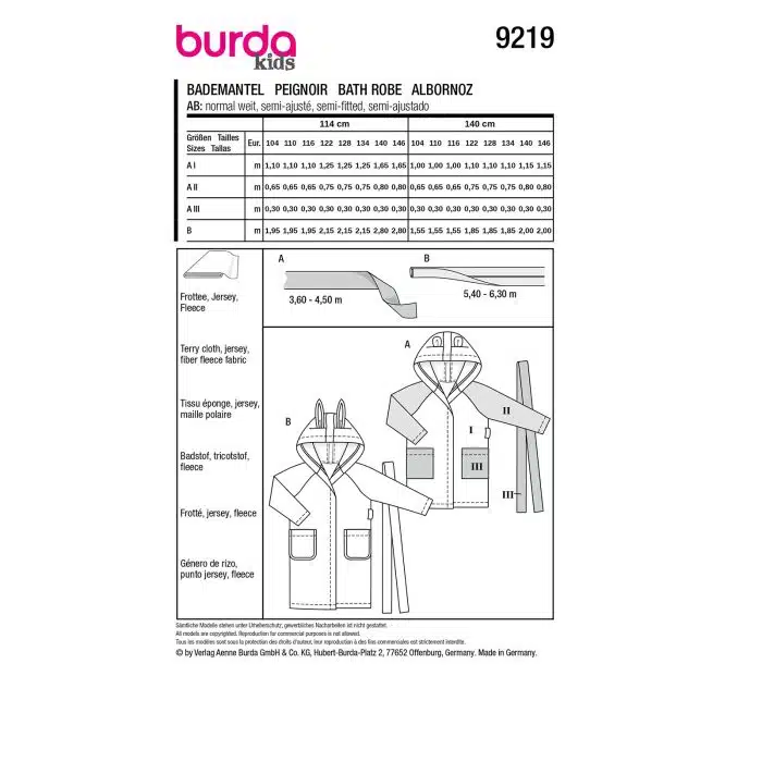Burda Patroon 9219 - Badjas in Variaties