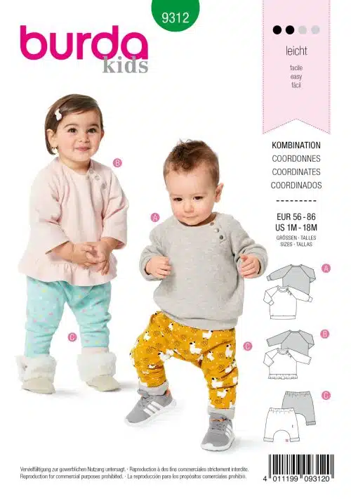 Burda Groen 9312 - Babykleding in Variaties