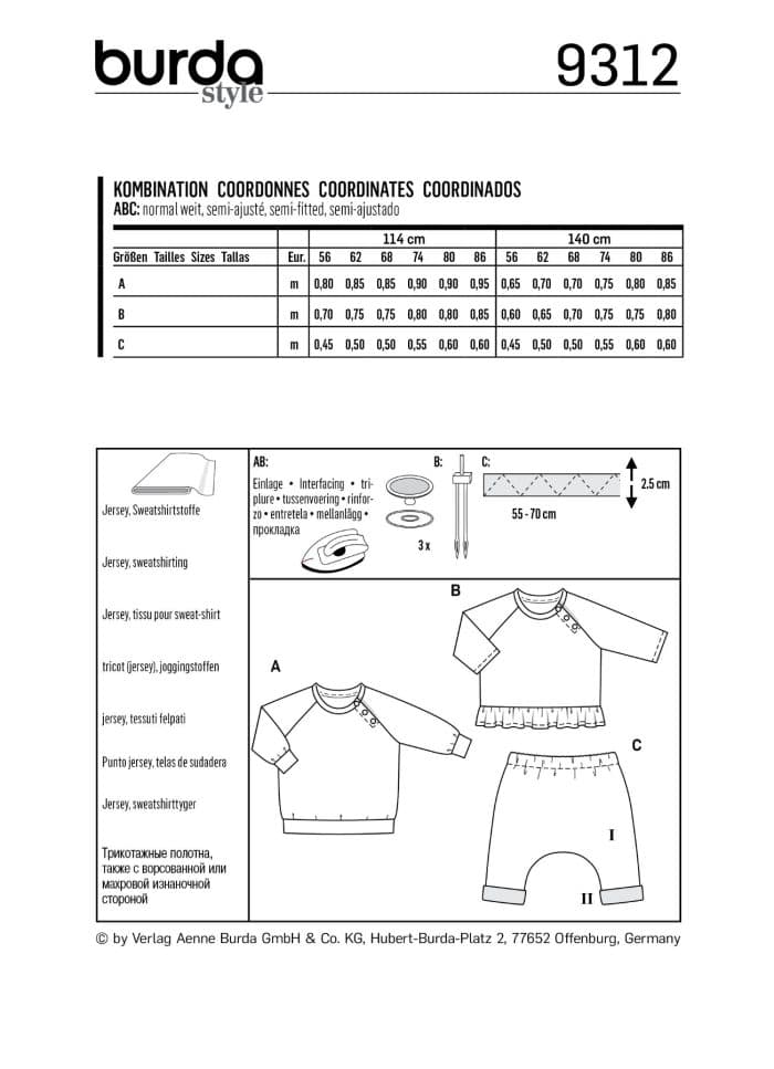 Burda Groen 9312 - Babykleding in Variaties