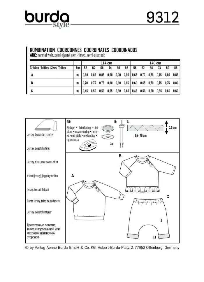 Burda Groen 9312 - Babykleding in Variaties