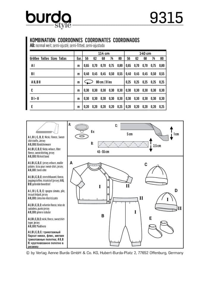 Burda Groen 9315 - Babykleding in Variaties
