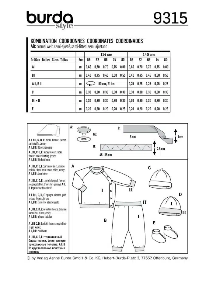 Burda Groen 9315 - Babykleding in Variaties