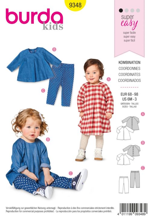 Burda Geel 9348 - Shirtje, legging en jurkje