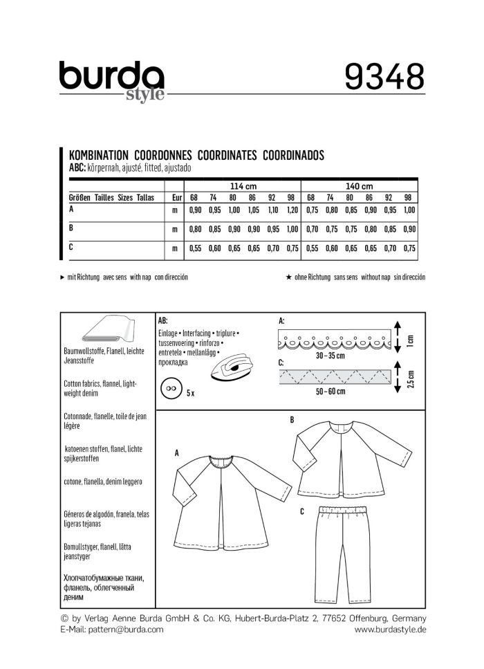 Burda Geel 9348 - Shirtje, legging en jurkje