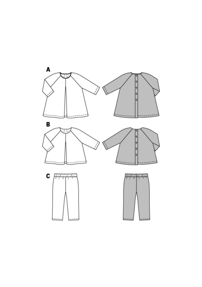 Burda Geel 9348 - Shirtje, legging en jurkje