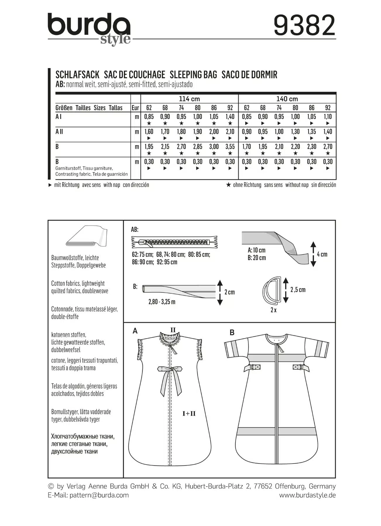 Burda Groen 9382 - Slaapzak in variaties
