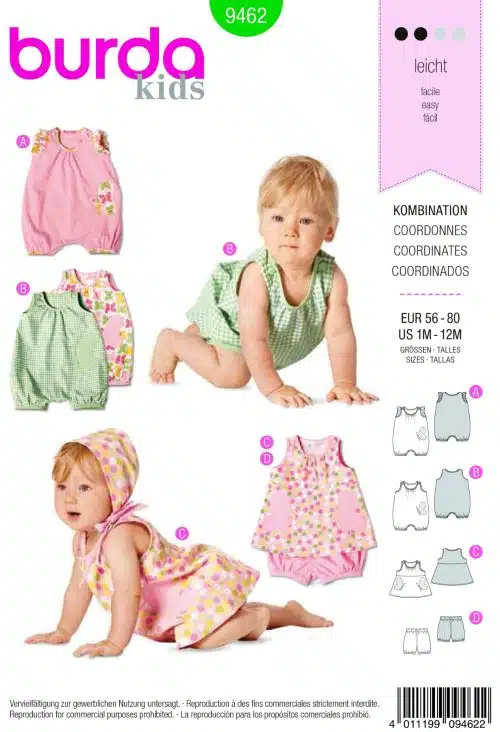 Burda Groen 9462 - Zomerpakje, jurkje en luierbroekje