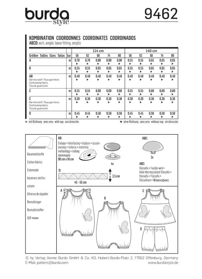 Burda Groen 9462 - Zomerpakje, jurkje en luierbroekje